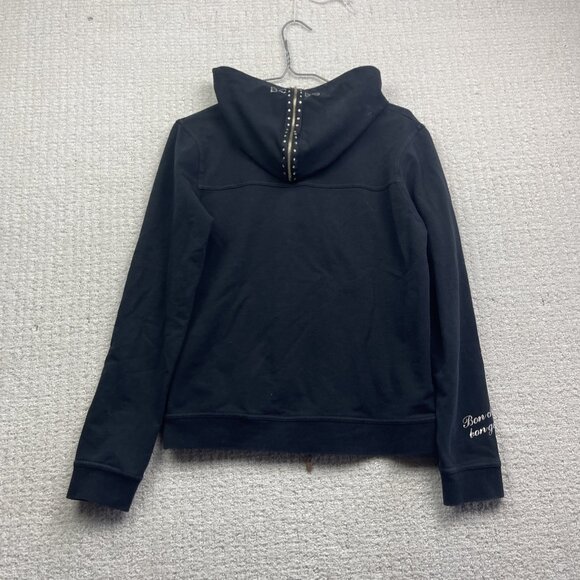 Y2K BCBG Maxazria Black Full Zip Hoodie Sweater Rhinestone Women Sz L Goth Punk - Picture 12 of 13